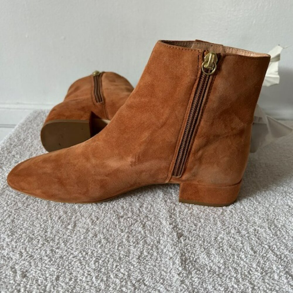 Free People Spring In Paris Boots Women's Size 6.5 Tan Suede Fringe Square Toe - Picture 5 of 8